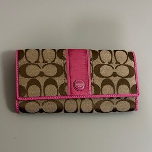 Coach Tan and Pink Signature Wallet